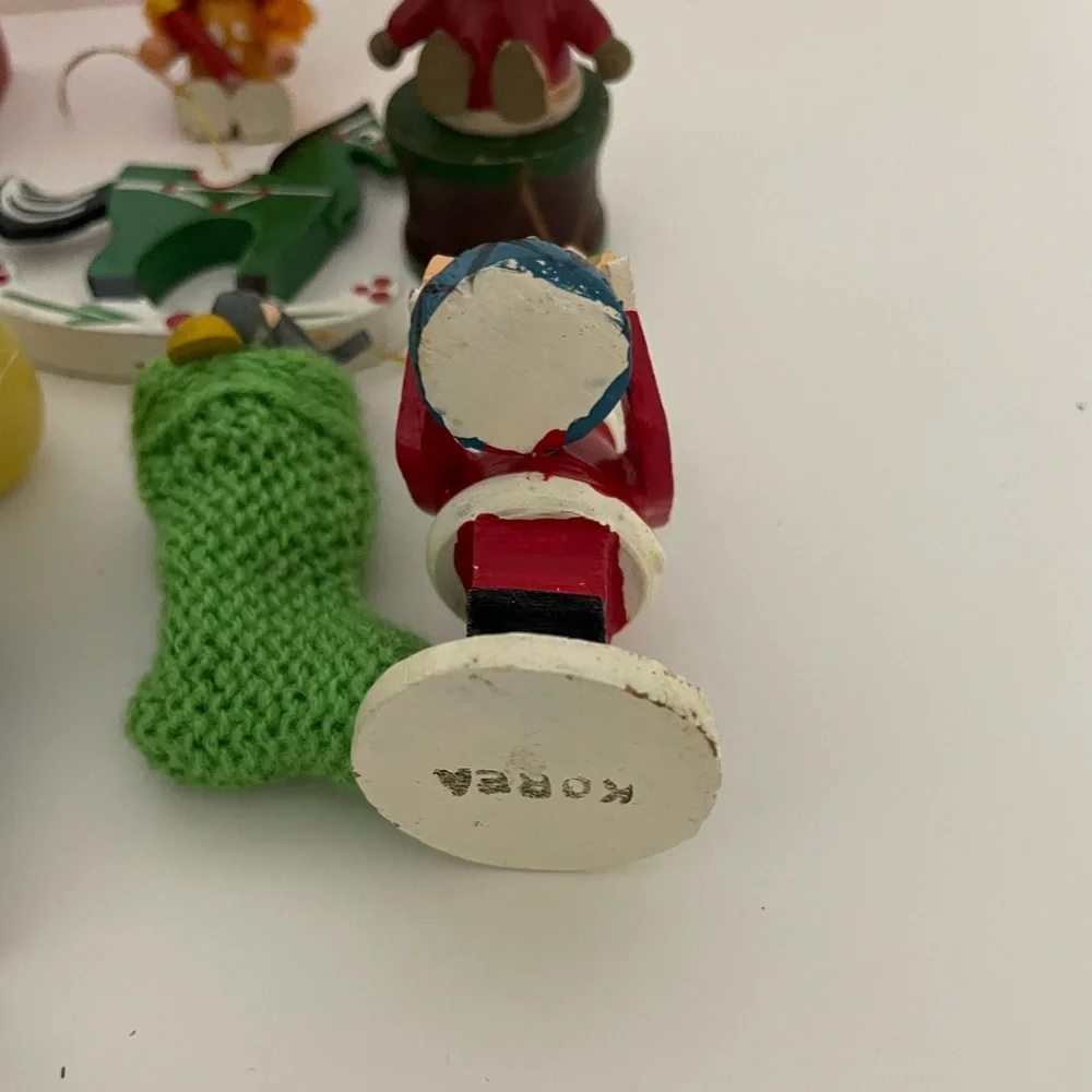 Vintage 1970s/1980s Wood Christmas Ornament Lot Kid Theme